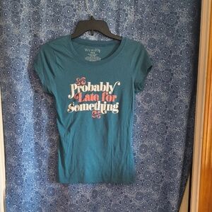 Wound Up Teal Graphic Tee with Slogan Size M(7-9)